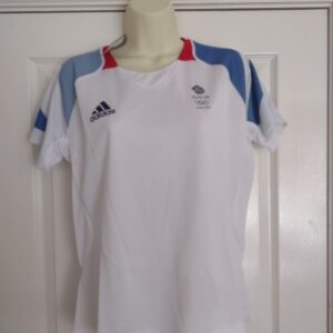 adidas Team GB Performance Short Sleeve Tee for Ladies White/Vivid Red Size UK 16
