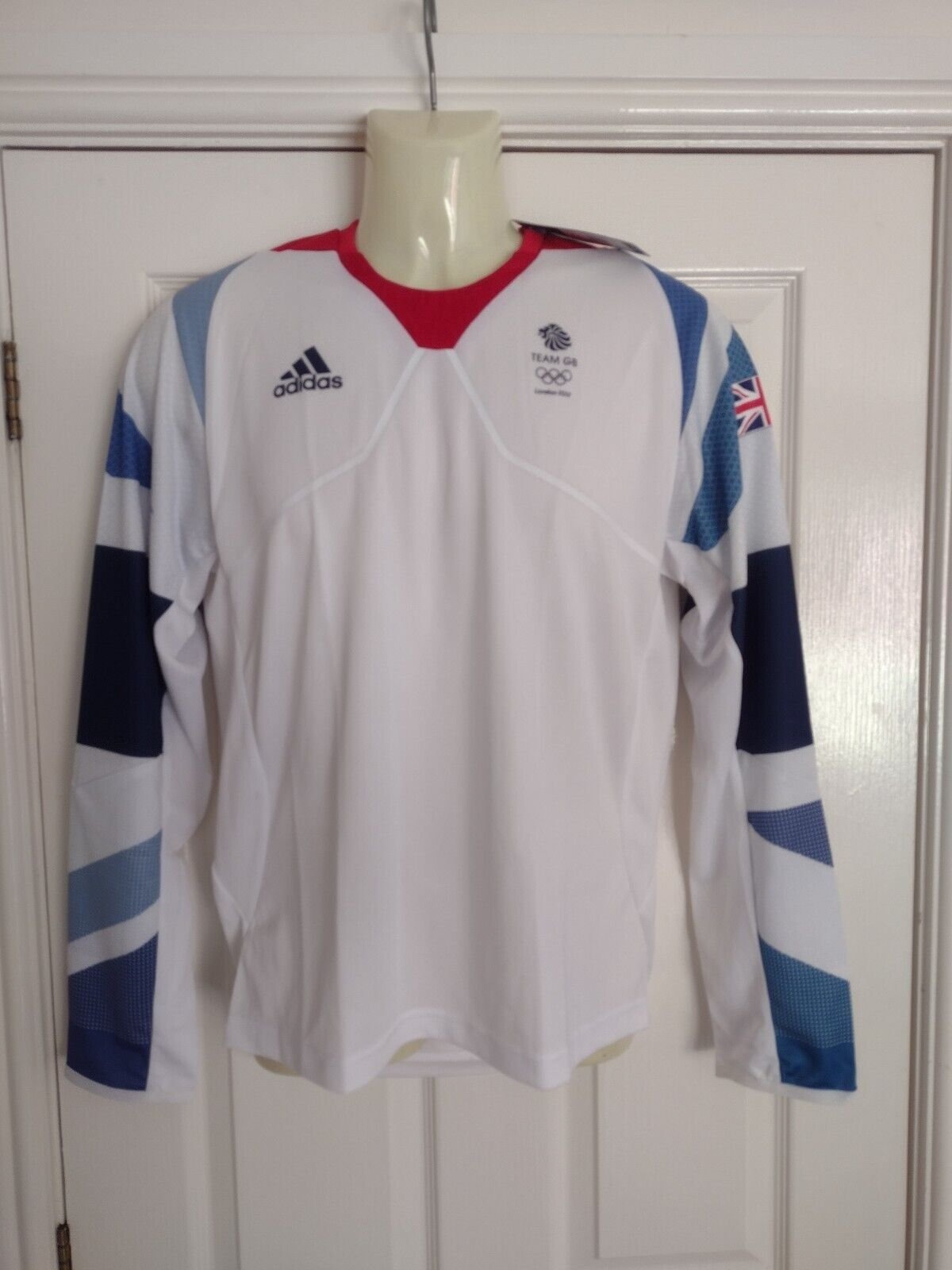adidas Team GB Performance Long Sleeve Tee - White/Vivid Red Men’s Size GB 36/38
